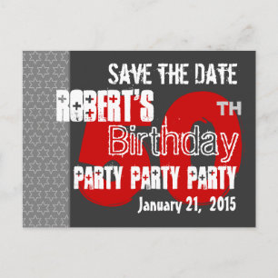 Modern Gray Red Save the Date 50. Geburtstag 46W Ankündigungspostkarte