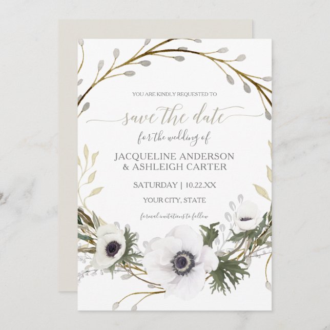 Modern Gray Sage Willow Eukalyptus Save the Date Einladung (Vorne/Hinten)