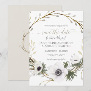 Modern Gray Sage Willow Eukalyptus Save the Date Einladung