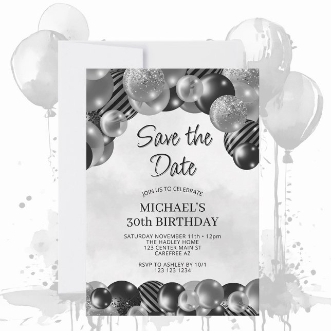 Modern Gray Save the Date 30. Geburtstag Einladung (Von Creator hochgeladen)
