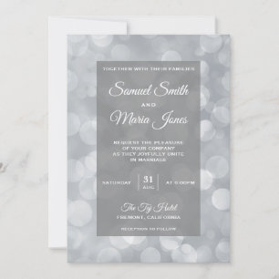 Modern Gray Silver Bokeh Hochzeit Einladung
