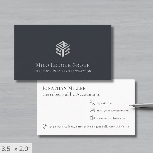 Modern Gray Silver Geometric Logo Visitenkarte (Von Creator hochgeladen)