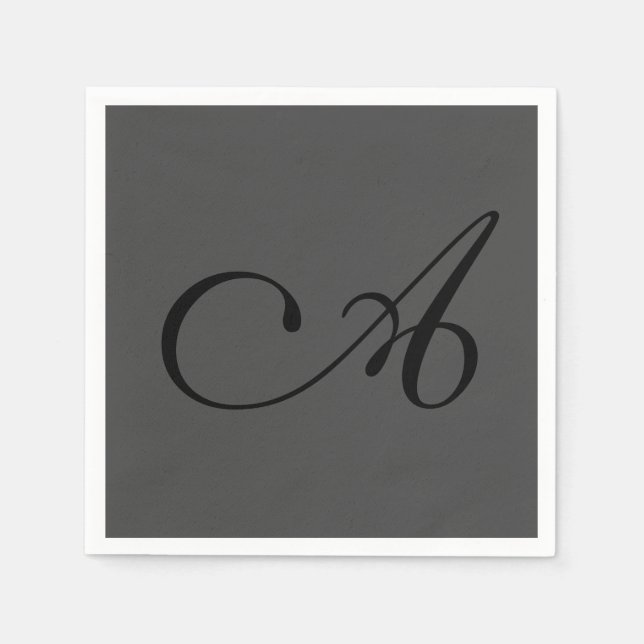Modern Gray Simple Monogram Add your name Initial Serviette (Vorderseite)