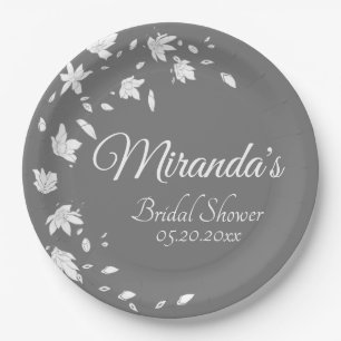 Modern Gray & White Floral Bridal Shower Pappteller