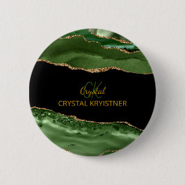 Modern Green and Gold Glitter Monogram Button