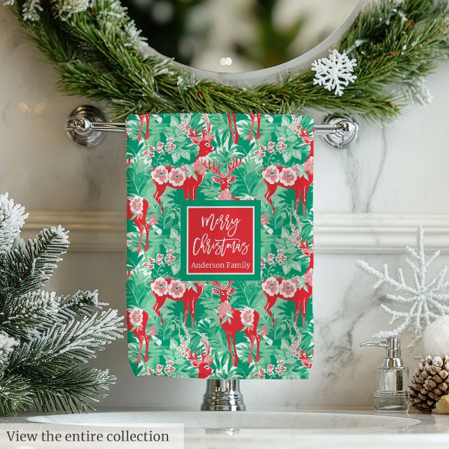 Modern green and magenta Christmas preppy towel Badhandtuch Set (Modern green and magenta Christmas preppy towel)