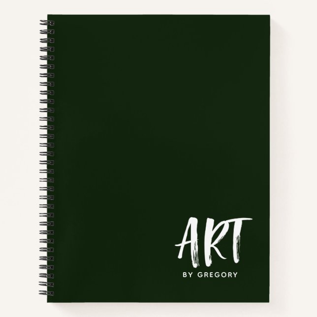 Modern Green Artist Sketchbook with Name Notebook Notizbuch (Vorderseite)
