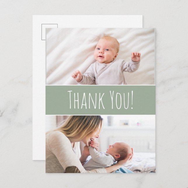 Modern Green Baby Junge Dusche Niedlich Danke Ankündigungspostkarte (Vorne/Hinten)