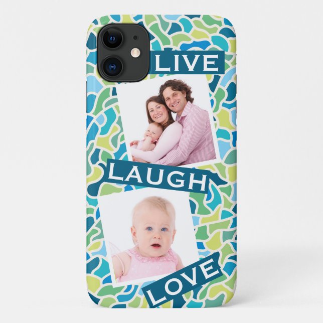 Modern Green Blue Mosaik Custom Foto Quote Case-Mate iPhone Hülle (Rückseite)