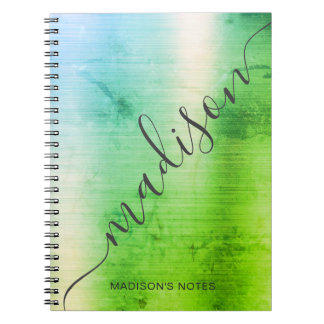 Modern Green Blue Shadow Metal Monogram Script Notizblock