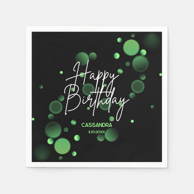 Modern Green Bokeh Gradient Black Happy Birthday Serviette (Vorderseite)