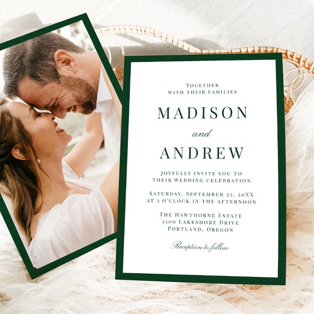 Modern Green Border Photo Wedding Einladung (Von Creator hochgeladen)