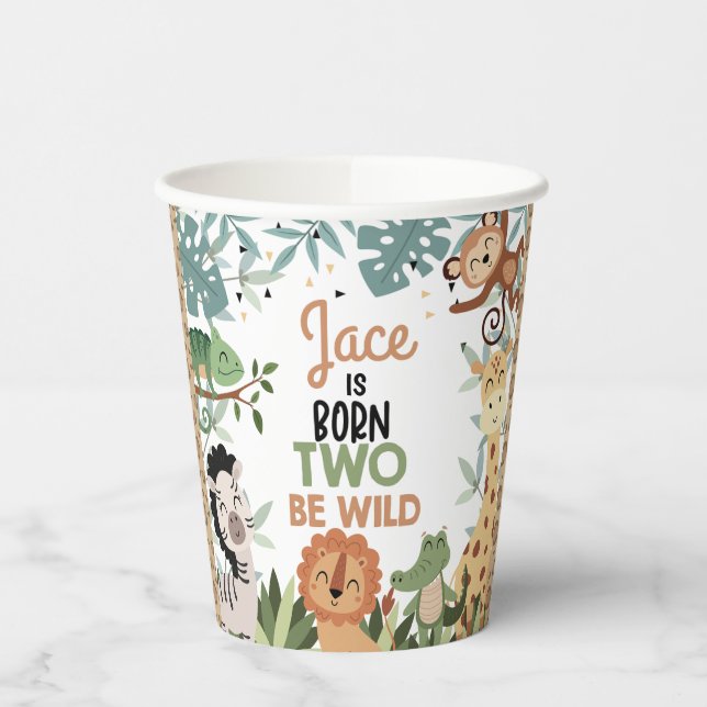 Modern Green Brown Geboren Two Be Wild 2. Geburtst Pappbecher (Links)