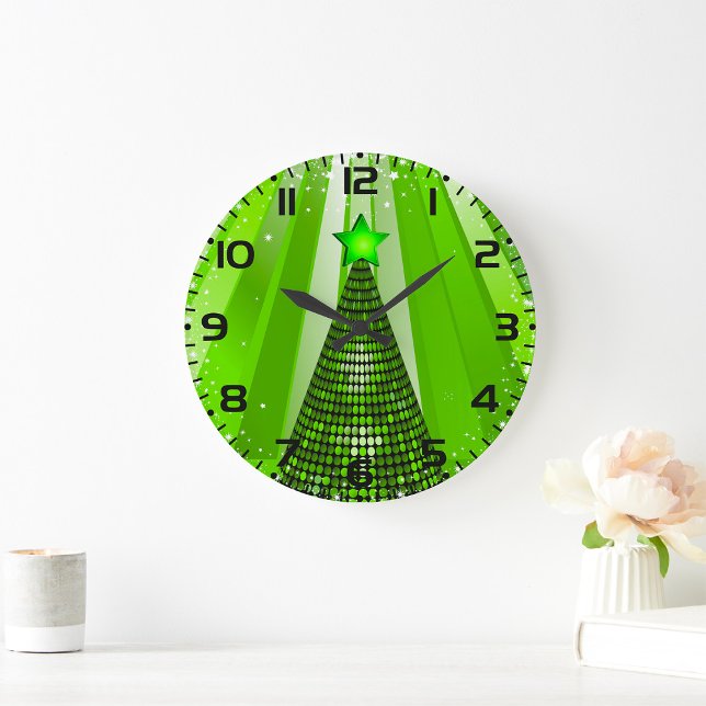 Modern Green Christmas Tree mit Star Große Wanduhr (Von Creator hochgeladen)