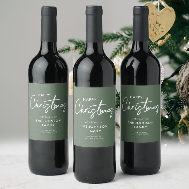 Modern Green Christmas Weinetikett (Von Creator hochgeladen)