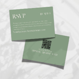 Modern Green Classic Wedding RSVP with QR Code Karte