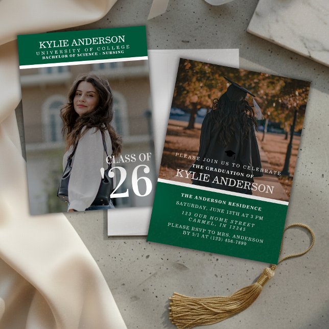 Modern Green College Graduation Senior Photo Einladung (Modern Green College Graduation Senior Photo Invitation)
