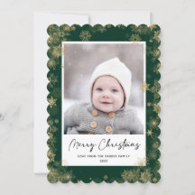 Modern Green Elegante Script Snowflakes Bokeh