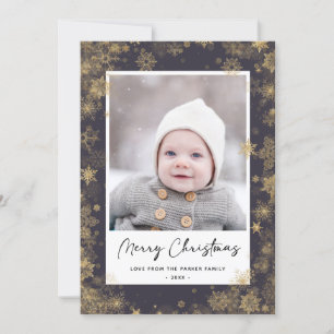 Modern Green Elegante Script Snowflakes Bokeh Feiertagskarte