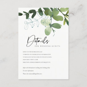 MODERN GREEN EUCALYPTUS GROVE WEDDING DETAILS BEGLEITKARTE