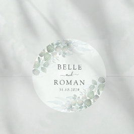 Modern Green Eucalyptus Watercolor Wedding Runder Aufkleber