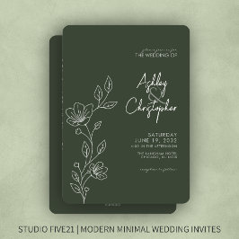 Modern Green Foliage Kontur All-in-One Hochzeit Einladung