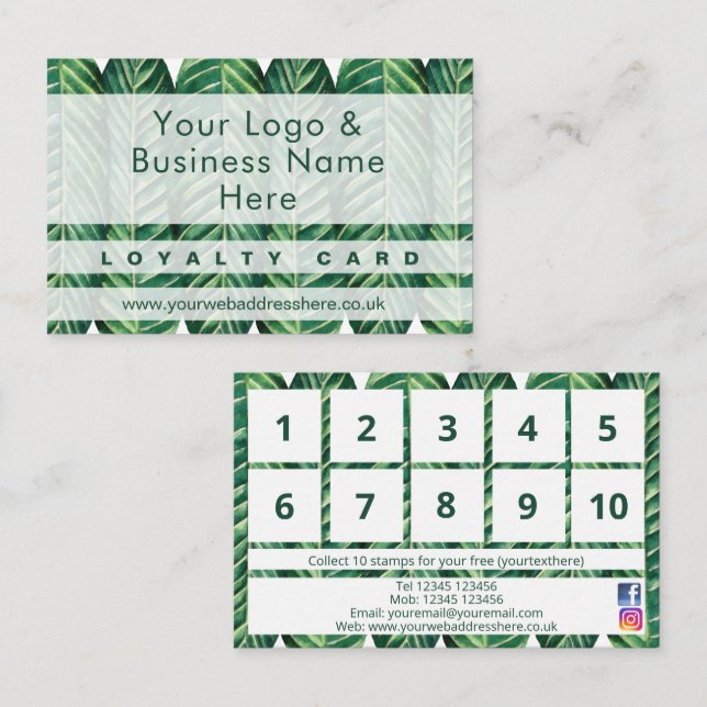 Modern Green Folies Blattdesign Loyalty Card  Visitenkarte (Vorne/Hinten)