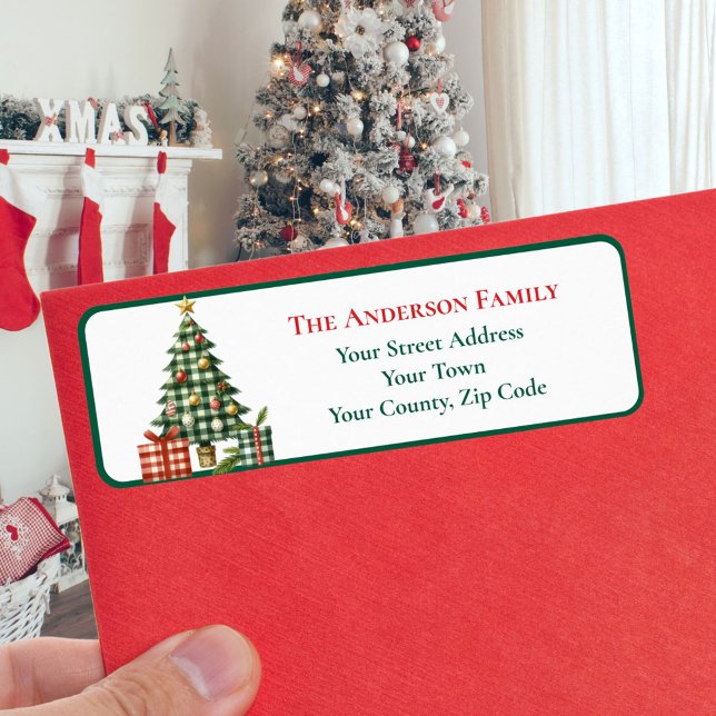 Modern Green Gingham Christmas Tree Ornaments Name (Von Creator hochgeladen)