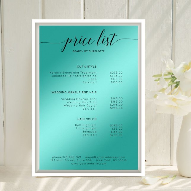 Modern Green-Glow (Imitate) Preisliste Poster (Modern Green-Glow (Imitate) Salon Price List Poster Template. Print & Download Available.)
