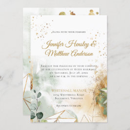 Modern Green Gold Botanical Geometric Wedding Einladung