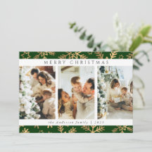 Modern Green Gold Frohe Weihnachtsfoto Collage