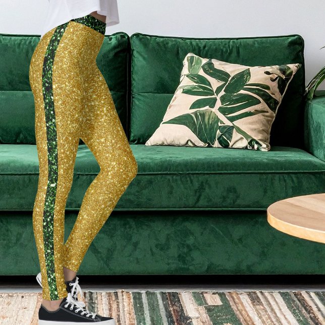 Modern Green Gold Glitter Sparkle Colorful Stripes Leggings (Von Creator hochgeladen)