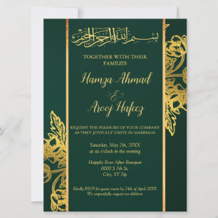 Modern Green & Gold Islamische Hochzeit Einladung