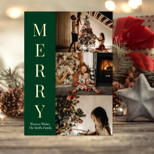 Modern Green Gold Script Frohe Weihnachten Foto Folien Feiertagskarte