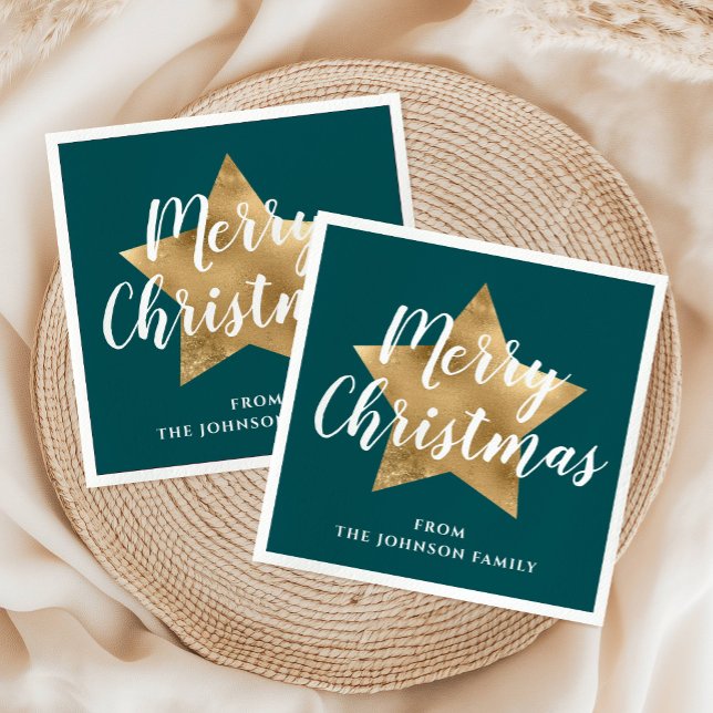 Modern Green Gold Star Frohe Weihnachten Serviette (Modern Green Gold Star Merry Christmas Napkins)
