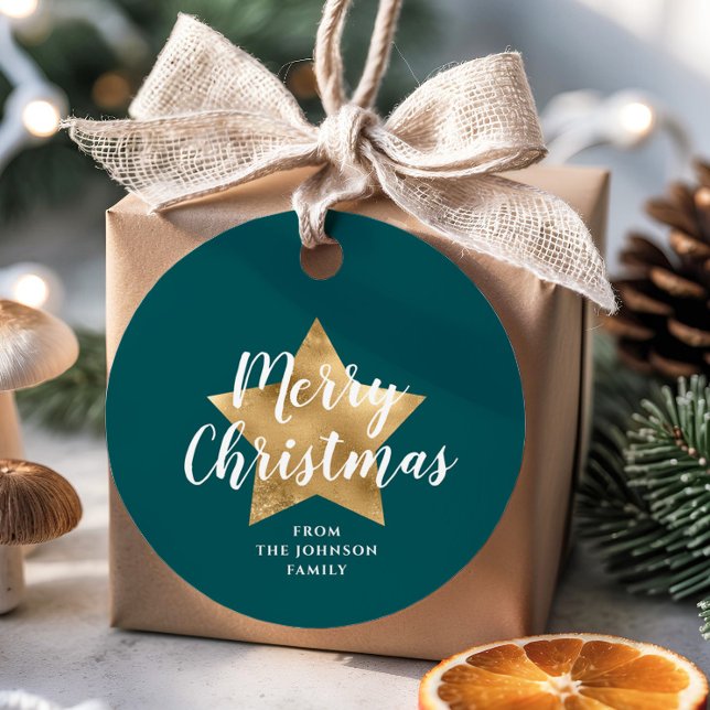 Modern Green Gold Star Weihnachten Geschenkanhänger (Modern Green Gold Star Christmas Favor Tags)