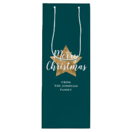 Modern Green Gold Star Weihnachten Geschenktüte Für Weinflaschen