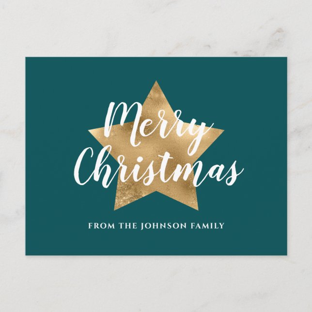 Modern Green Gold Star Weihnachten Postkarte (Vorderseite)