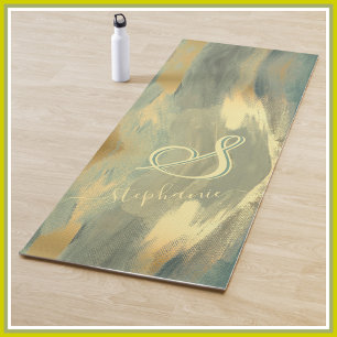 Modern Green Gold Strokes 3-Color Monogram Yoga M Yogamatte