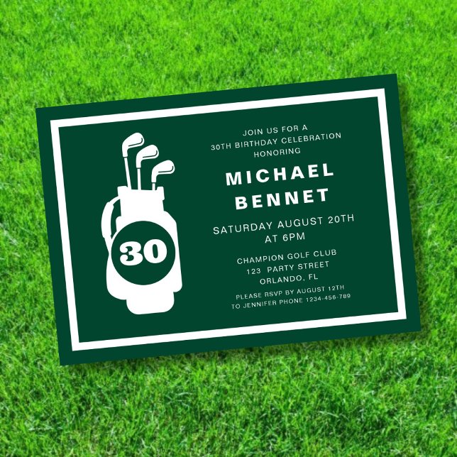 Modern Green Golf 30. Geburtstag Einladung (Modern Green Golf 30th Birthday Invitation)