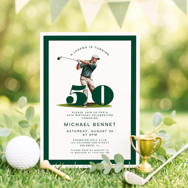 Modern Green Golf 50. Geburtstag Einladung (Modern Green Golf 50th Birthday Invitation)