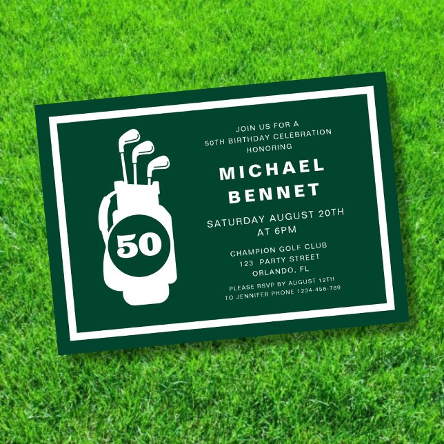 Modern Green Golf 50. Geburtstag Einladung (Modern Green Golf 50th Birthday Invitation)
