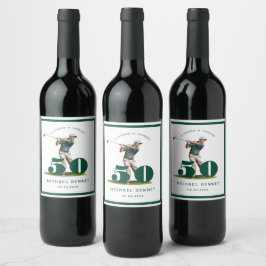 Modern Green Golf 50th Birthday Weinetikett