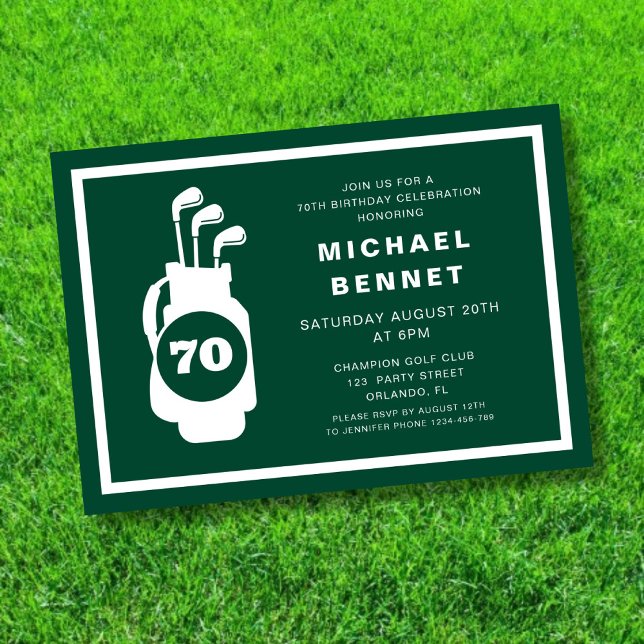 Modern Green Golf 70. Geburtstag Einladung (Modern Green Golf 70th Birthday Invitation)
