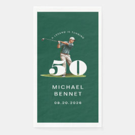 Modern Green Golfer 50th Birthday Serviette