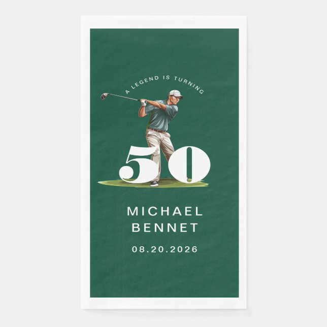 Modern Green Golfer 50th Birthday Serviette (Vorderseite)