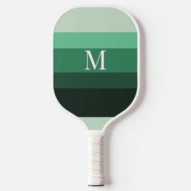 Modern Green Gradient Striped Monogram Pickleball Schläger (Vorderseite)