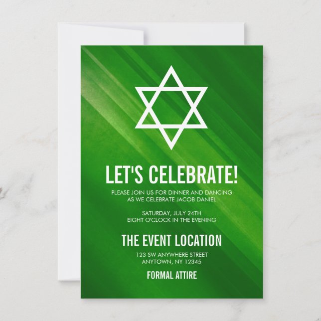 Modern Green Grunge Bar Mitzvah Empfang Einladung (Vorderseite)