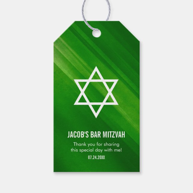 Modern Green Grunge Bar Mitzvah Geschenkanhänger (Vorderseite)