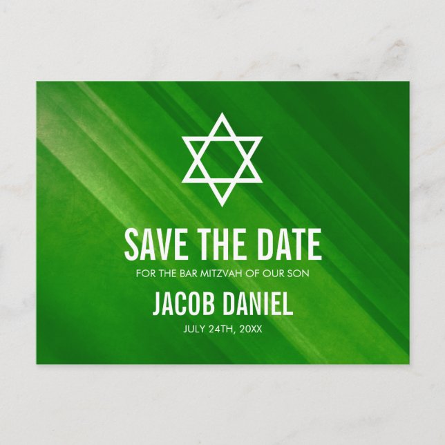 Modern Green Grunge Bar Mitzvah Save the Date Ankündigungspostkarte (Vorderseite)